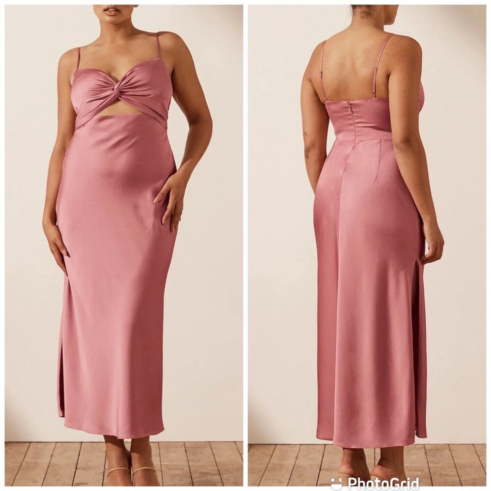Shona Joy Luxe Twist Dress Rose Midriff Cut Out Midi Sweetheart SZ 12 US NWT